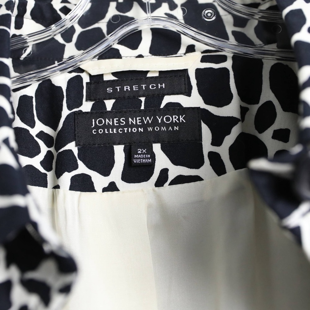 Jones NY jacket giraffe animal print black ivory plus size 2X cotton trendy - Picture 3 of 9
